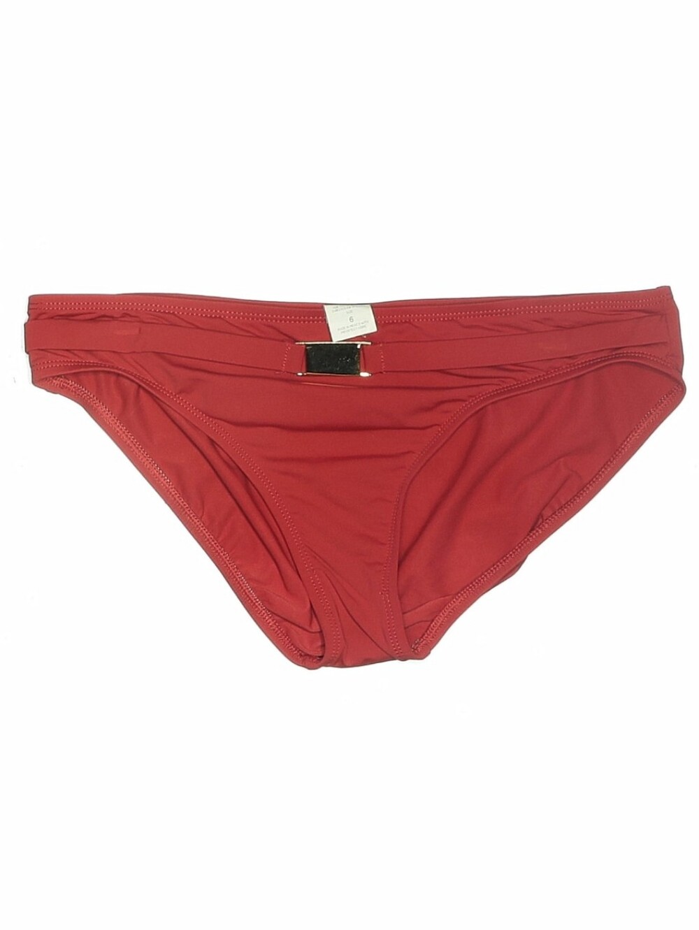 Anne Klein Hipster Bikini Swim Bottom Gold Accent Hardware, 6, Red